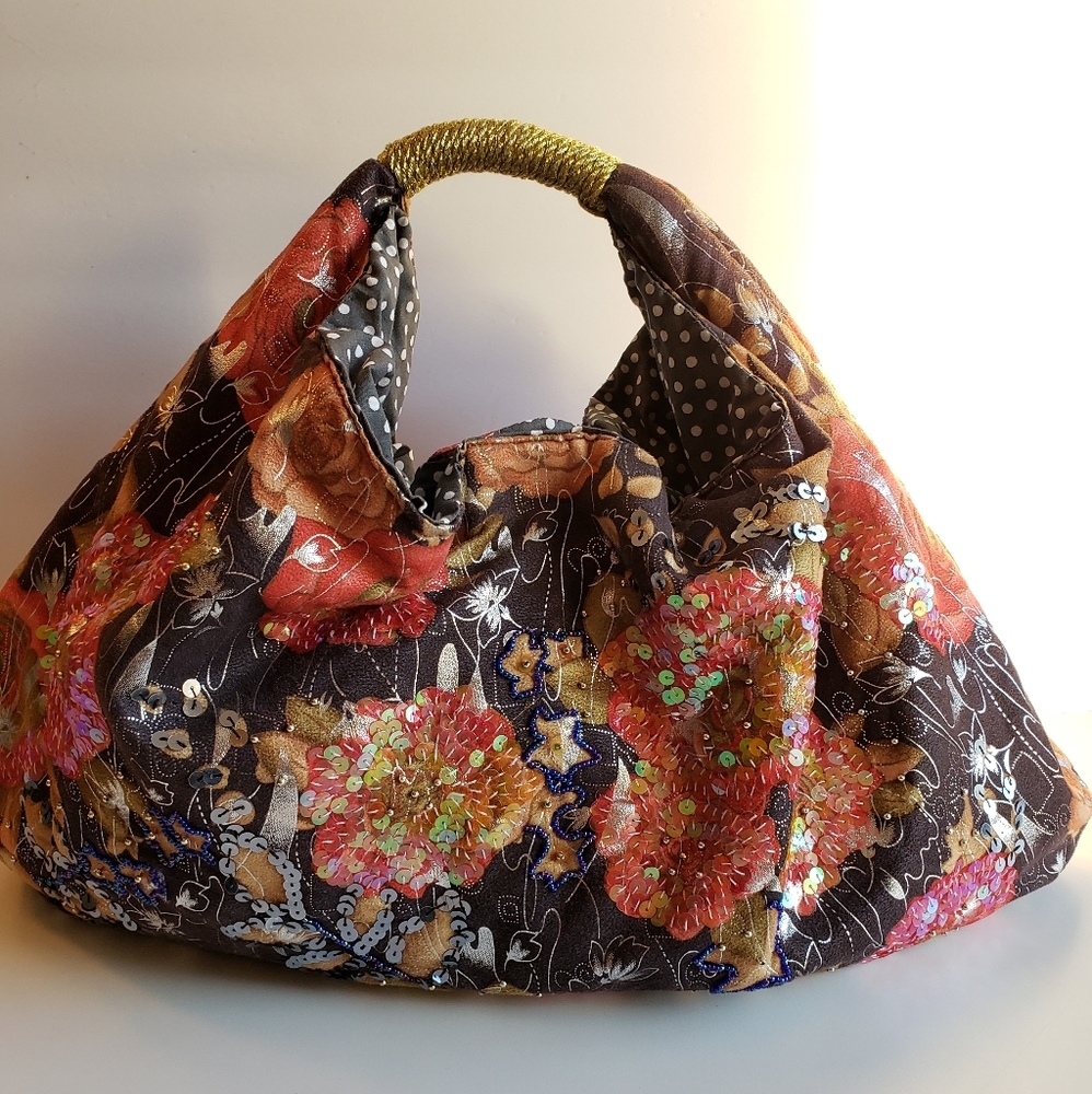 Fabric embellished Boho handbag